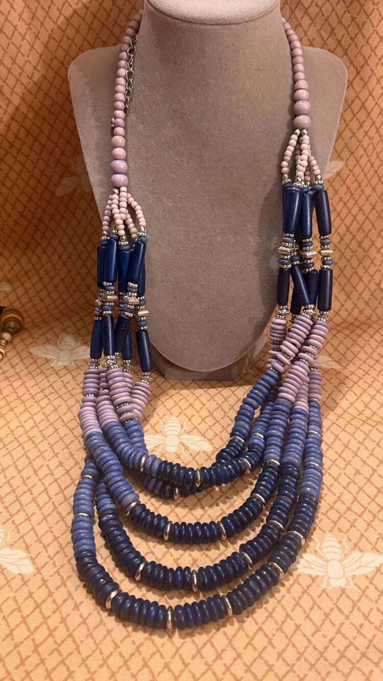 Chico's Multi-Strand Statement Beaded Necklace Blue Purple Silver